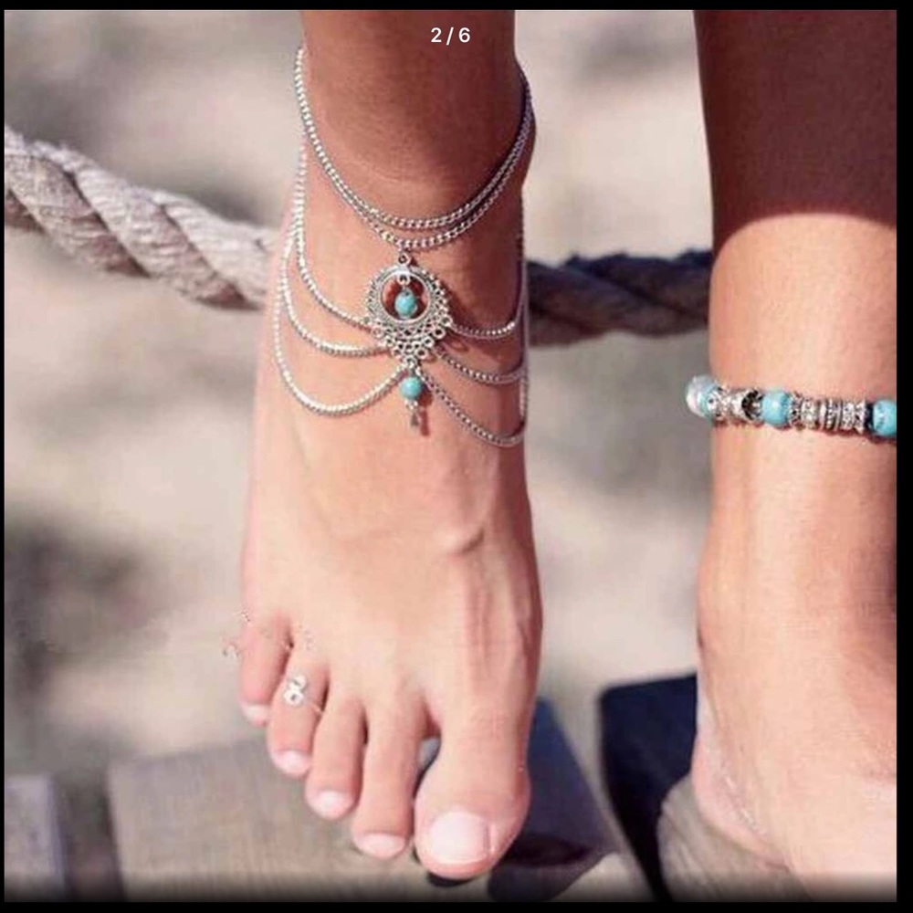 Gold and turquoise anklet